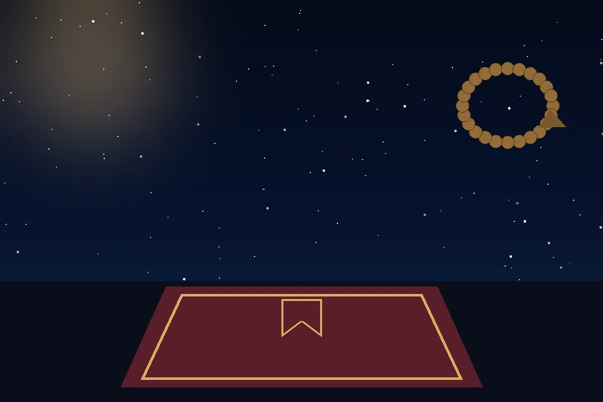 A prayer mat and prayer beads laid out in a quiet room at night, ready for Tahajjud prayer