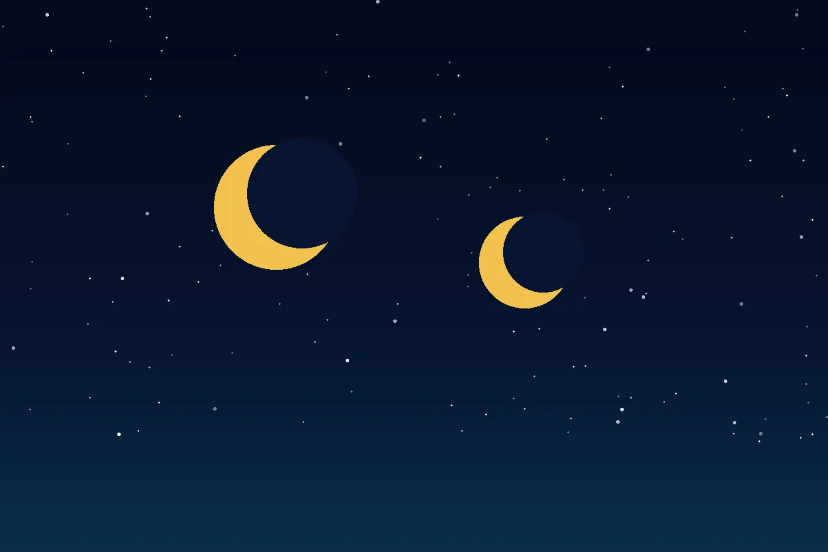Two crescent moons in one night sky, illustrating the related terms Tahajjud and Qiyam al-Layl